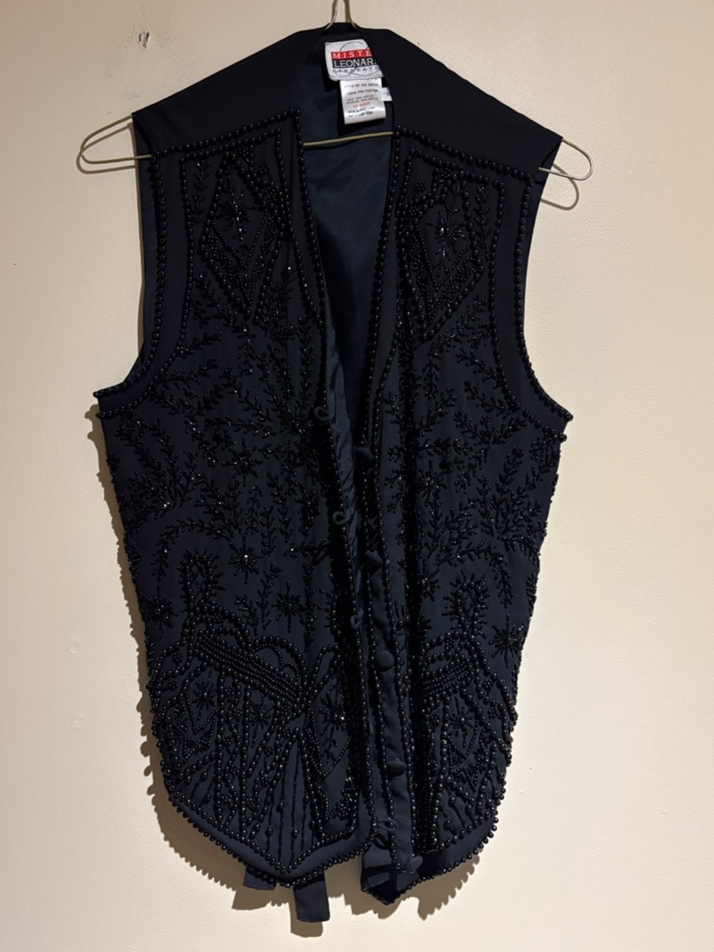 Vintage Mister Leonard Black Beaded Vest Size 10 Floral Boho Western Country